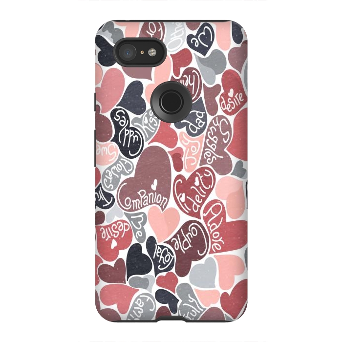Pixel 3XL StrongFit Love hearts with loving words in pink and grey by Paula Ohreen