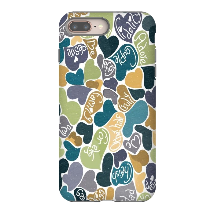 iPhone 7 plus StrongFit Love hearts with loving words in blue and green by Paula Ohreen