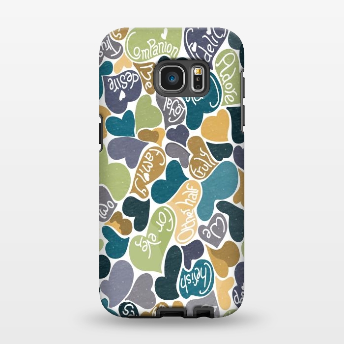 Galaxy S7 EDGE StrongFit Love hearts with loving words in blue and green by Paula Ohreen