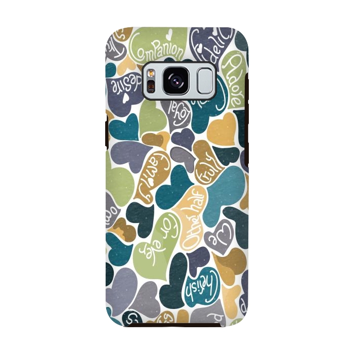Galaxy S8 StrongFit Love hearts with loving words in blue and green by Paula Ohreen