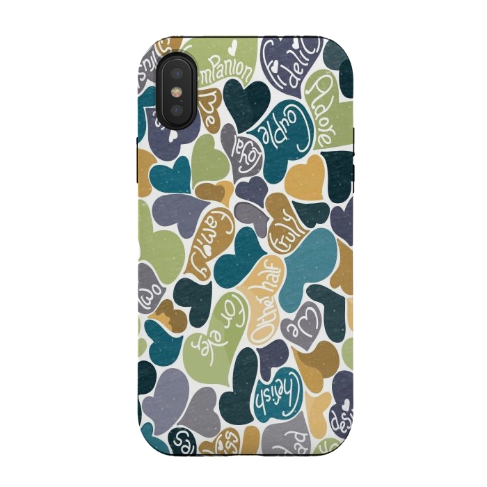 iPhone Xs / X StrongFit Love hearts with loving words in blue and green by Paula Ohreen