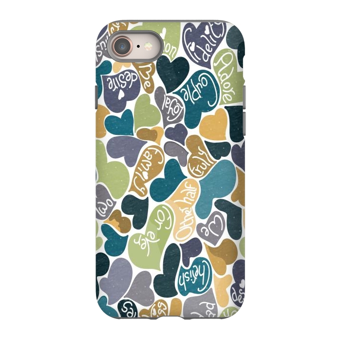 iPhone 8 StrongFit Love hearts with loving words in blue and green by Paula Ohreen