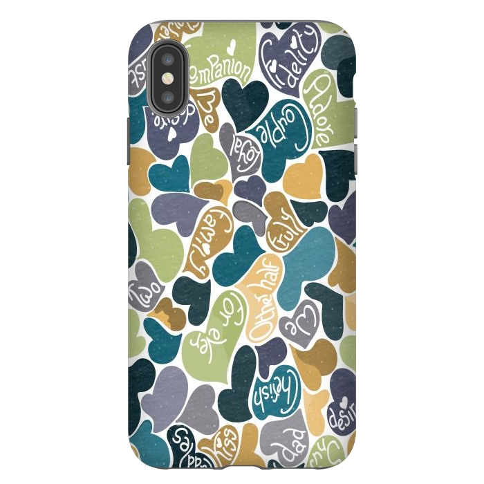 iPhone Xs Max StrongFit Love hearts with loving words in blue and green by Paula Ohreen