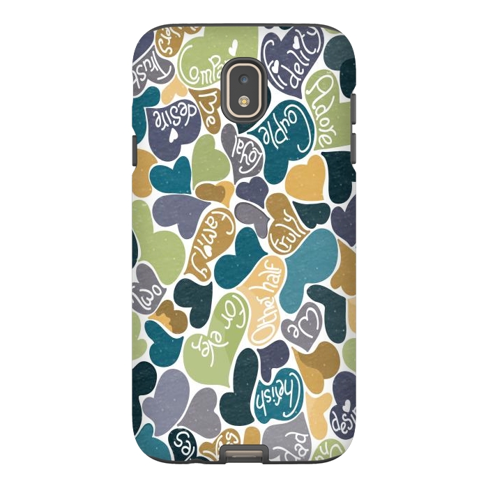 Galaxy J7 StrongFit Love hearts with loving words in blue and green by Paula Ohreen