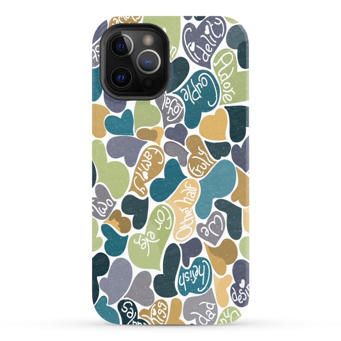 iPhone 12 Pro StrongFit Love hearts with loving words in blue and green by Paula Ohreen