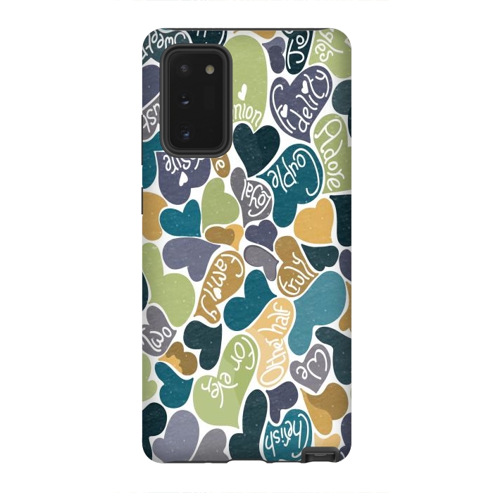 Galaxy Note 20 StrongFit Love hearts with loving words in blue and green by Paula Ohreen