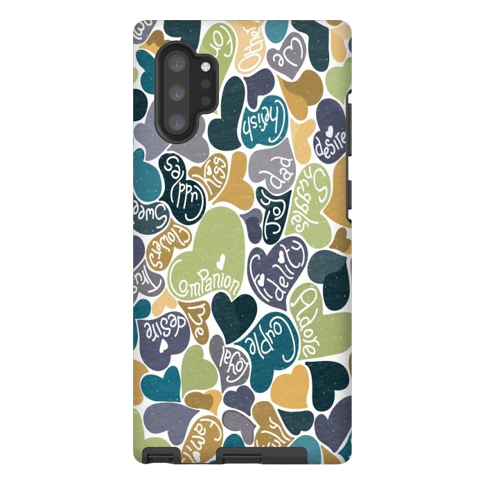 Galaxy Note 10 plus StrongFit Love hearts with loving words in blue and green by Paula Ohreen