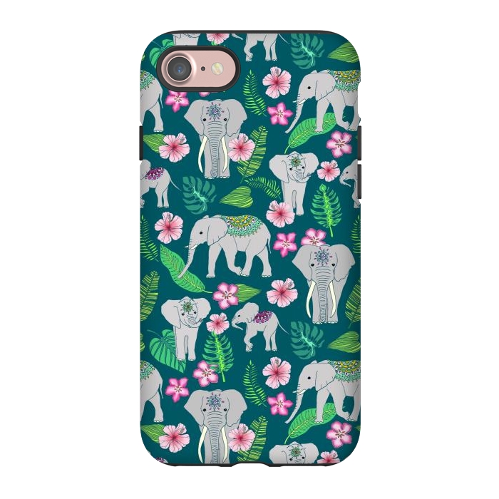 iPhone 7 StrongFit Elephants of the Jungle on Green by Tangerine-Tane