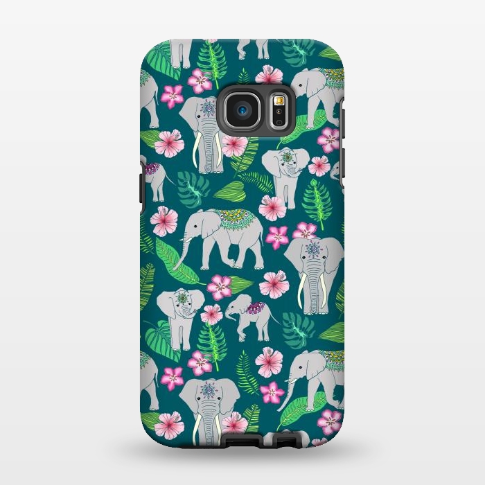 Galaxy S7 EDGE StrongFit Elephants of the Jungle on Green by Tangerine-Tane