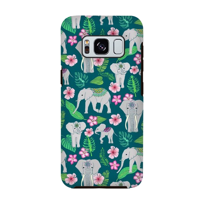 Galaxy S8 StrongFit Elephants of the Jungle on Green by Tangerine-Tane