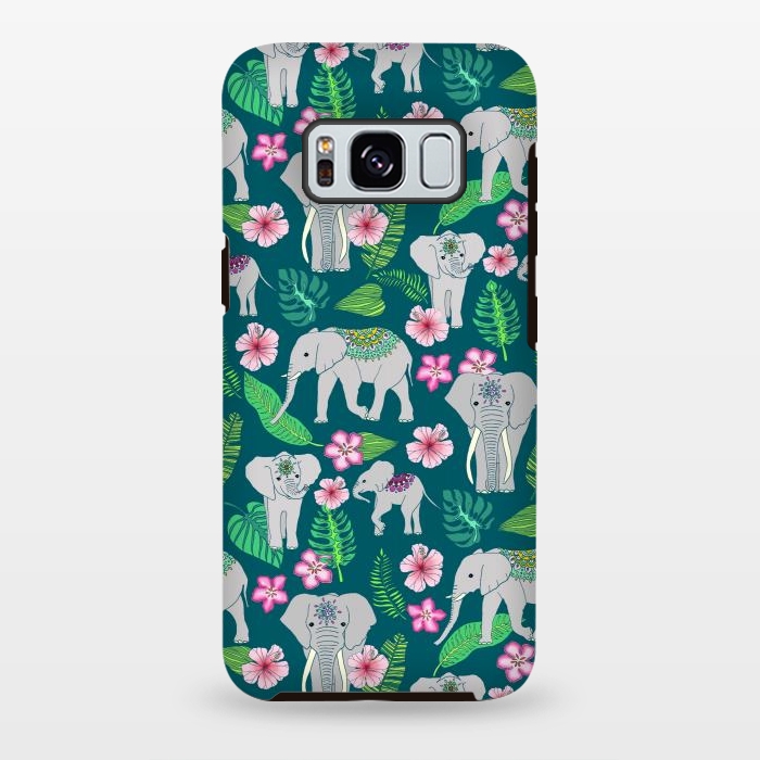 Galaxy S8 plus StrongFit Elephants of the Jungle on Green by Tangerine-Tane