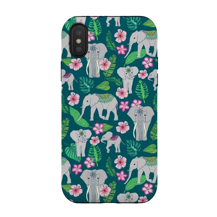 iPhone Xs / X StrongFit Elephants of the Jungle on Green by Tangerine-Tane