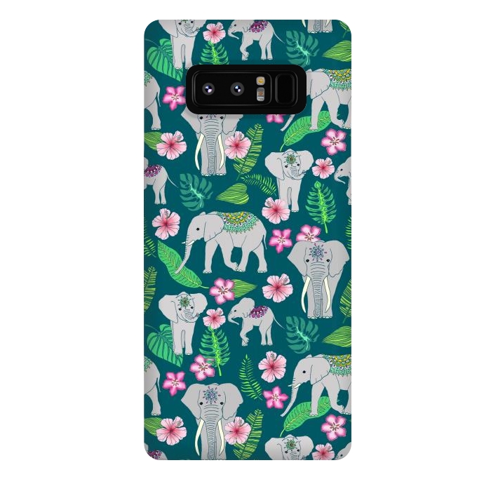 Galaxy Note 8 StrongFit Elephants of the Jungle on Green by Tangerine-Tane