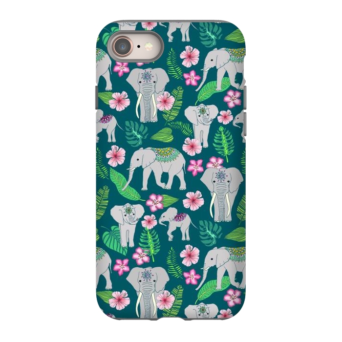 iPhone 8 StrongFit Elephants of the Jungle on Green by Tangerine-Tane