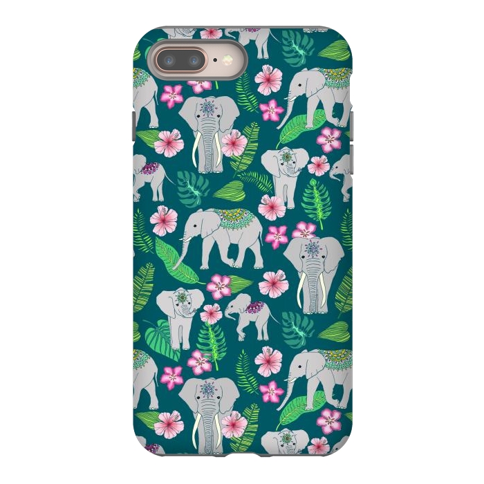 iPhone 8 plus StrongFit Elephants of the Jungle on Green by Tangerine-Tane