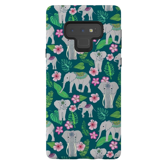Galaxy Note 9 StrongFit Elephants of the Jungle on Green by Tangerine-Tane