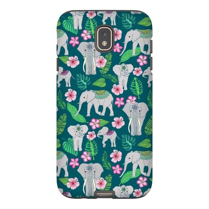 Galaxy J7 StrongFit Elephants of the Jungle on Green by Tangerine-Tane