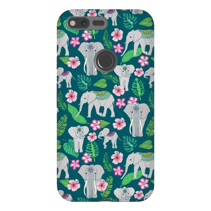 Pixel XL StrongFit Elephants of the Jungle on Green by Tangerine-Tane