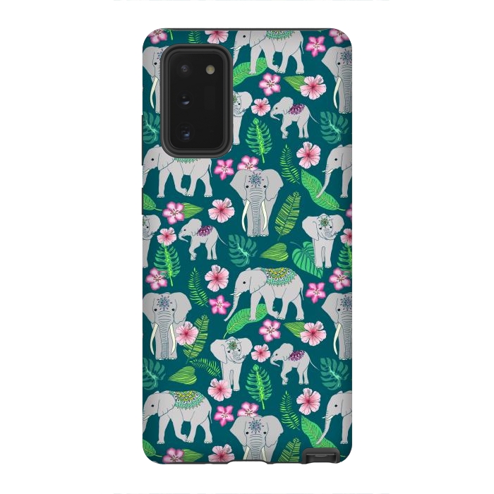 Galaxy Note 20 StrongFit Elephants of the Jungle on Green by Tangerine-Tane