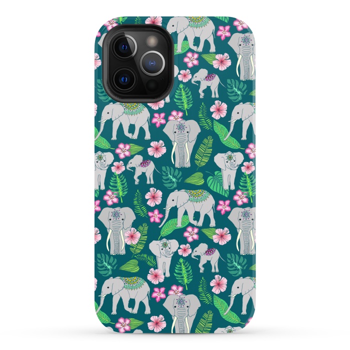 iPhone 12 Pro Max StrongFit Elephants of the Jungle on Green by Tangerine-Tane