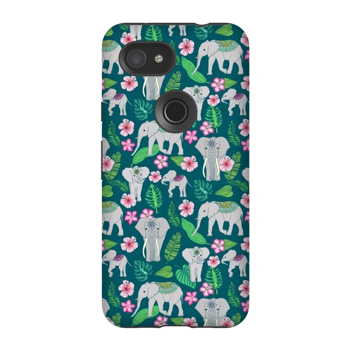 Pixel 3A StrongFit Elephants of the Jungle on Green by Tangerine-Tane