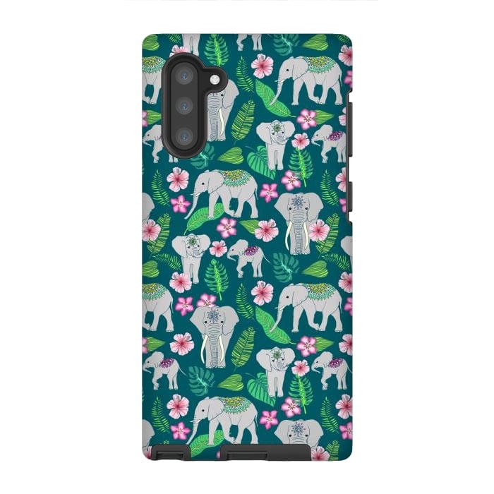 Galaxy Note 10 StrongFit Elephants of the Jungle on Green by Tangerine-Tane