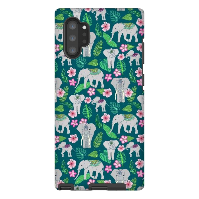 Galaxy Note 10 plus StrongFit Elephants of the Jungle on Green by Tangerine-Tane