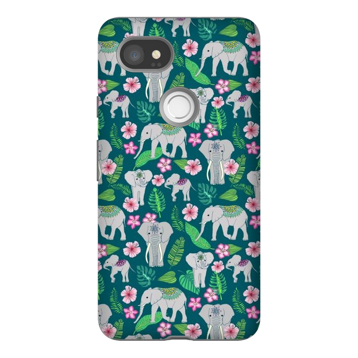 Pixel 2XL StrongFit Elephants of the Jungle on Green by Tangerine-Tane