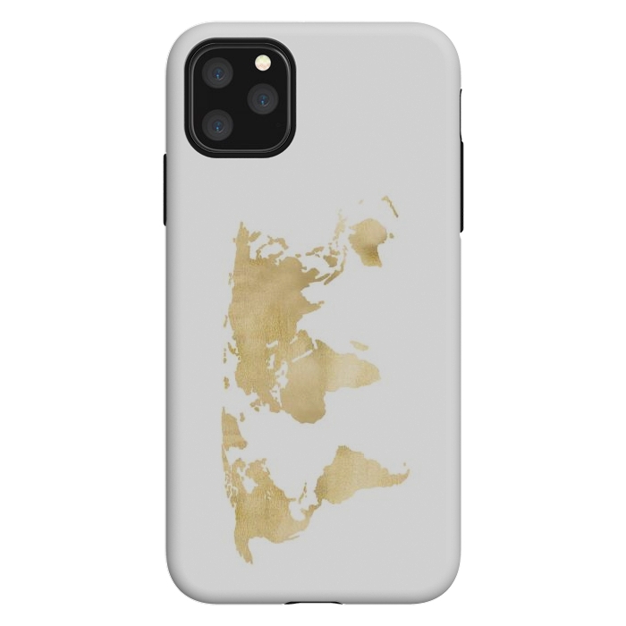 iPhone 11 Pro Max StrongFit Gold World Map by Tangerine-Tane