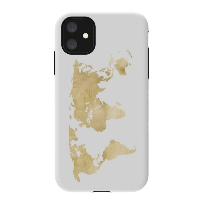 iPhone 11 StrongFit Gold World Map by Tangerine-Tane