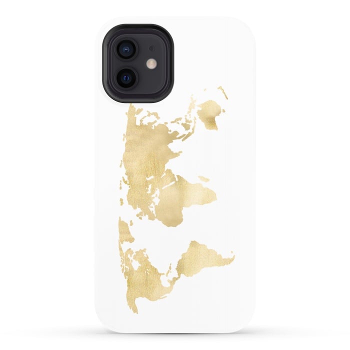 iPhone 12 StrongFit Gold World Map by Tangerine-Tane