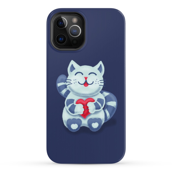 iPhone 12 Pro Max StrongFit Cute Blue Kitty With Heart In Love by Boriana Giormova