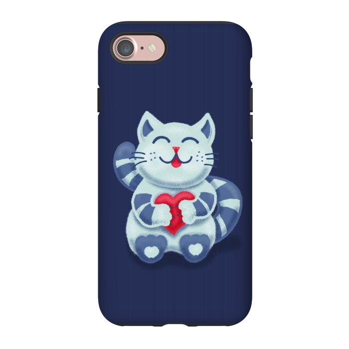 iPhone 7 StrongFit Cute Blue Kitty With Heart In Love by Boriana Giormova