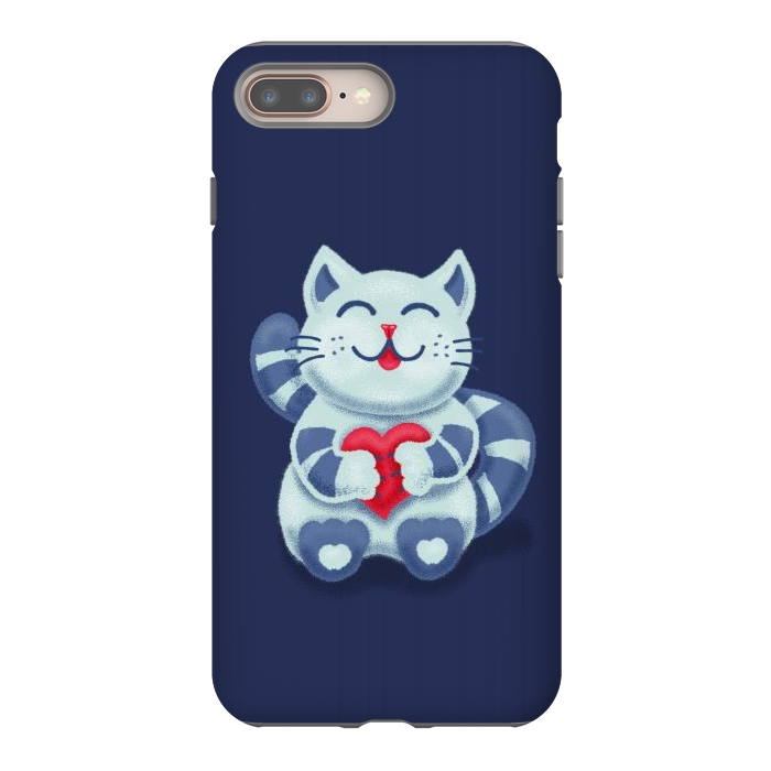 iPhone 7 plus StrongFit Cute Blue Kitty With Heart In Love by Boriana Giormova
