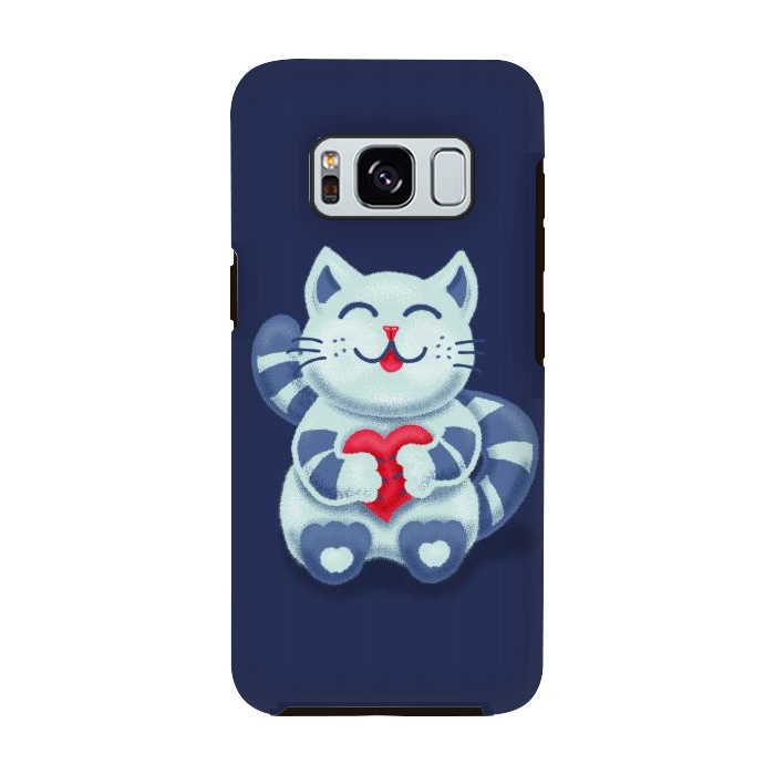Galaxy S8 StrongFit Cute Blue Kitty With Heart In Love by Boriana Giormova