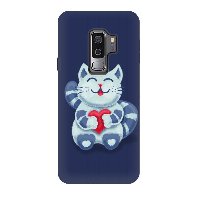 Galaxy S9 plus StrongFit Cute Blue Kitty With Heart In Love by Boriana Giormova