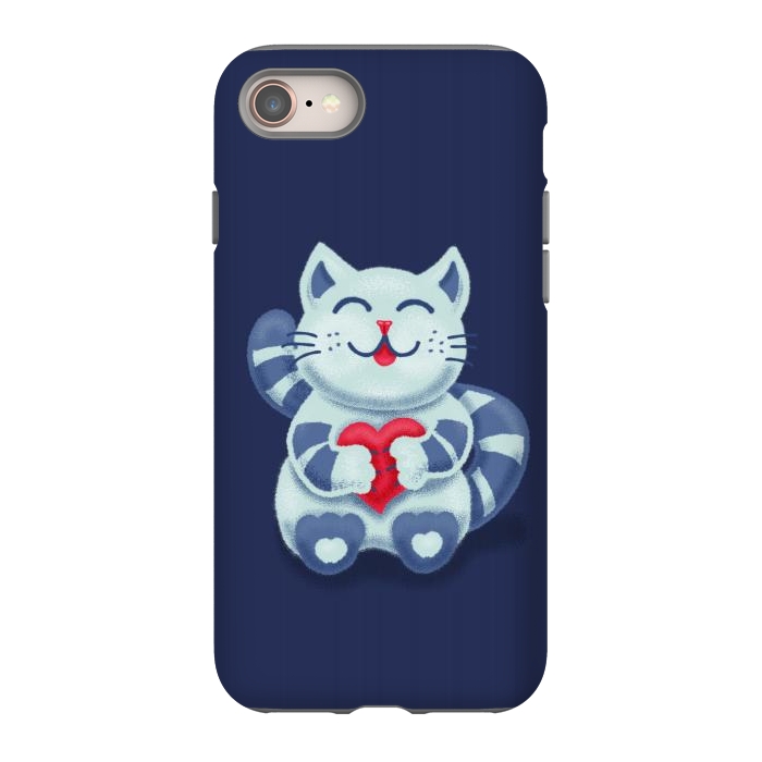 iPhone 8 StrongFit Cute Blue Kitty With Heart In Love by Boriana Giormova