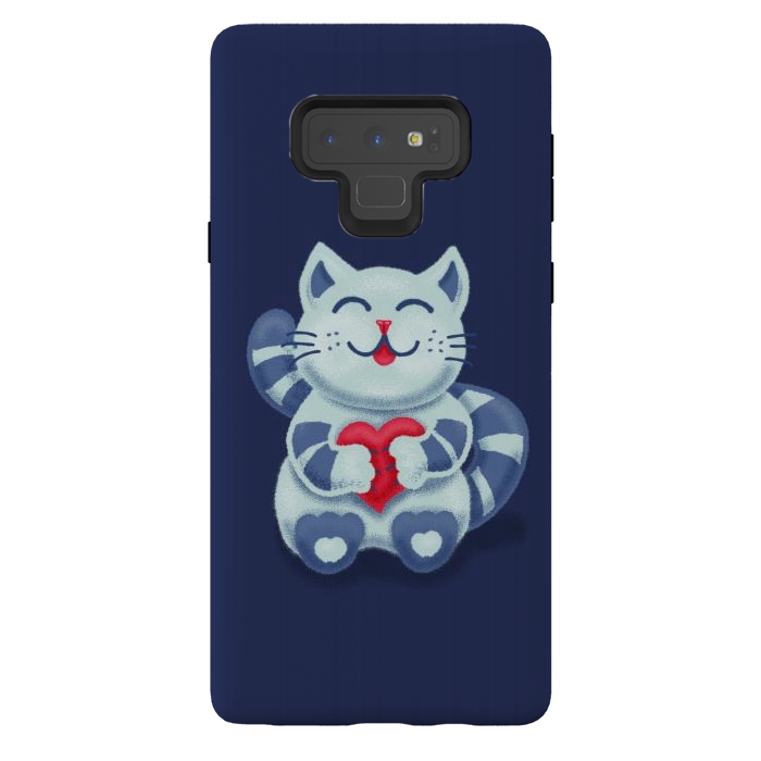 Galaxy Note 9 StrongFit Cute Blue Kitty With Heart In Love by Boriana Giormova