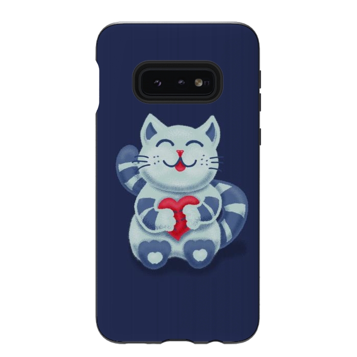 Galaxy S10e StrongFit Cute Blue Kitty With Heart In Love by Boriana Giormova