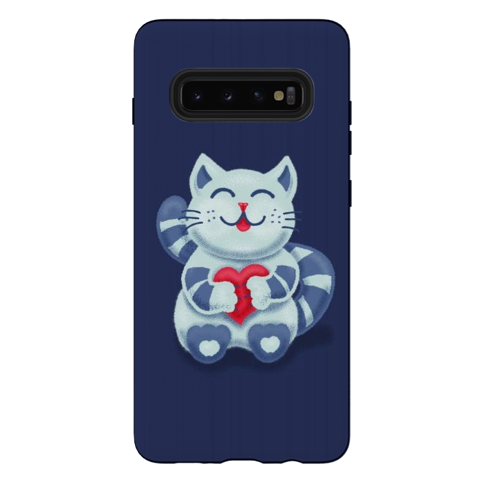 Galaxy S10 plus StrongFit Cute Blue Kitty With Heart In Love by Boriana Giormova