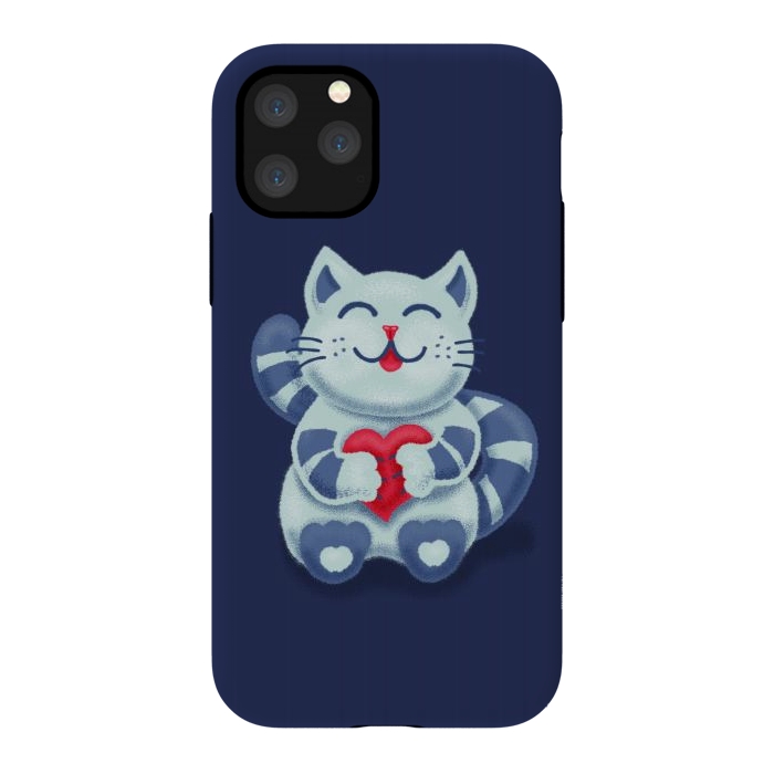 iPhone 11 Pro StrongFit Cute Blue Kitty With Heart In Love by Boriana Giormova