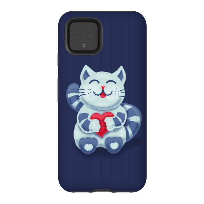 Pixel 4 StrongFit Cute Blue Kitty With Heart In Love by Boriana Giormova