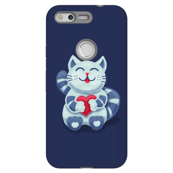 Pixel StrongFit Cute Blue Kitty With Heart In Love by Boriana Giormova