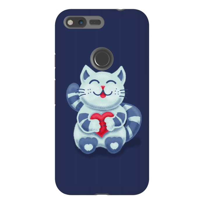 Pixel XL StrongFit Cute Blue Kitty With Heart In Love by Boriana Giormova