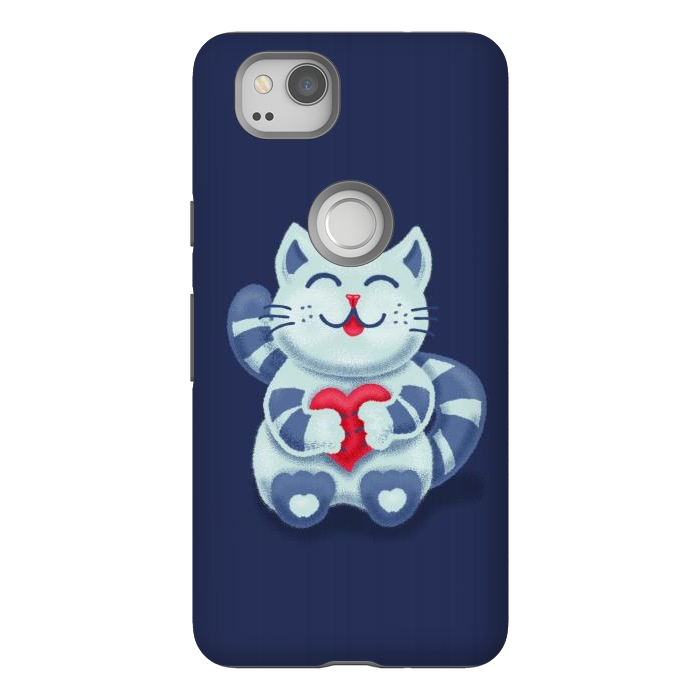 Pixel 2 StrongFit Cute Blue Kitty With Heart In Love by Boriana Giormova