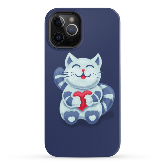 iPhone 12 Pro StrongFit Cute Blue Kitty With Heart In Love by Boriana Giormova