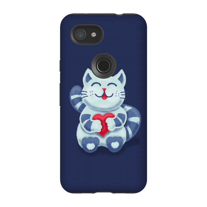Pixel 3A StrongFit Cute Blue Kitty With Heart In Love by Boriana Giormova