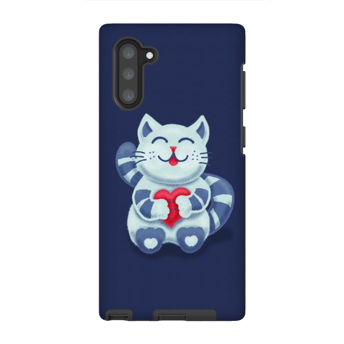 Galaxy Note 10 StrongFit Cute Blue Kitty With Heart In Love by Boriana Giormova