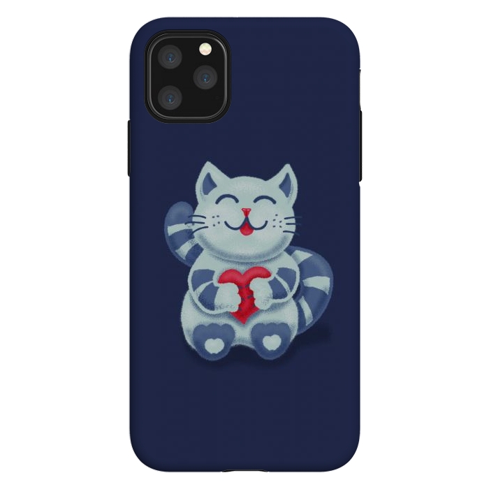 iPhone 11 Pro Max StrongFit Cute Blue Kitty With Heart In Love by Boriana Giormova