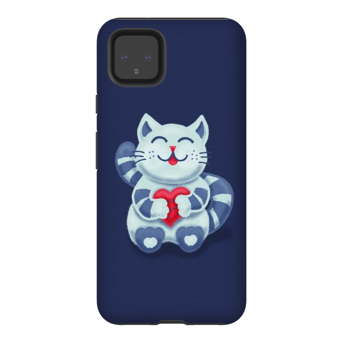 Pixel 4XL StrongFit Cute Blue Kitty With Heart In Love by Boriana Giormova